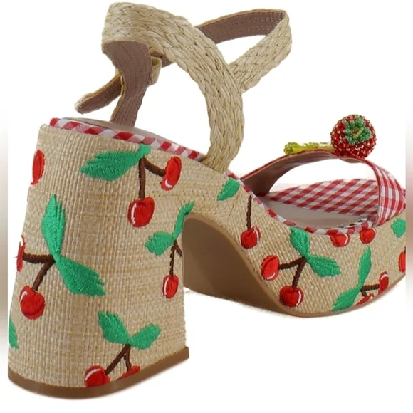 Betsey Johnson Cheyne Cherry Platform Heels Size 7.5 🍒 Statement Sandals - Picture 5 of 10